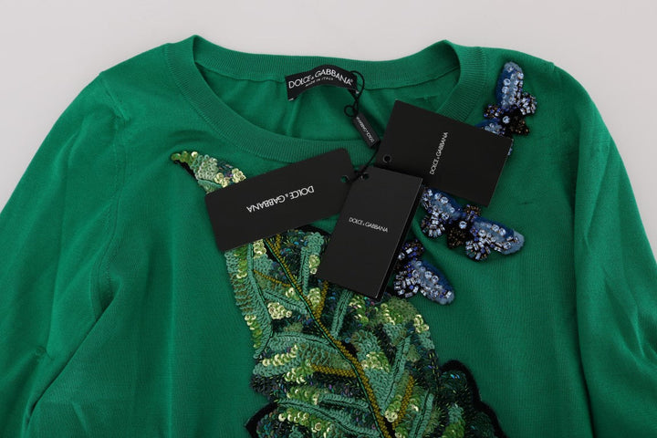 Women’s Dolce &amp; Gabbana Green Silk Crystal Banana Sweater