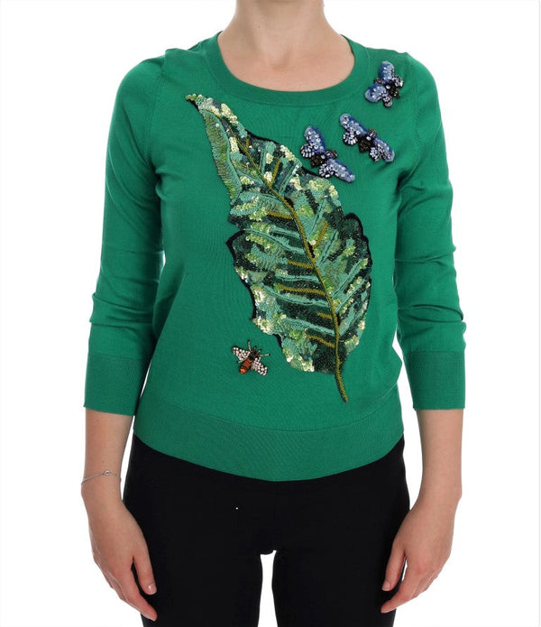 Women’s Dolce & Gabbana Green Silk Crystal Banana Sweater