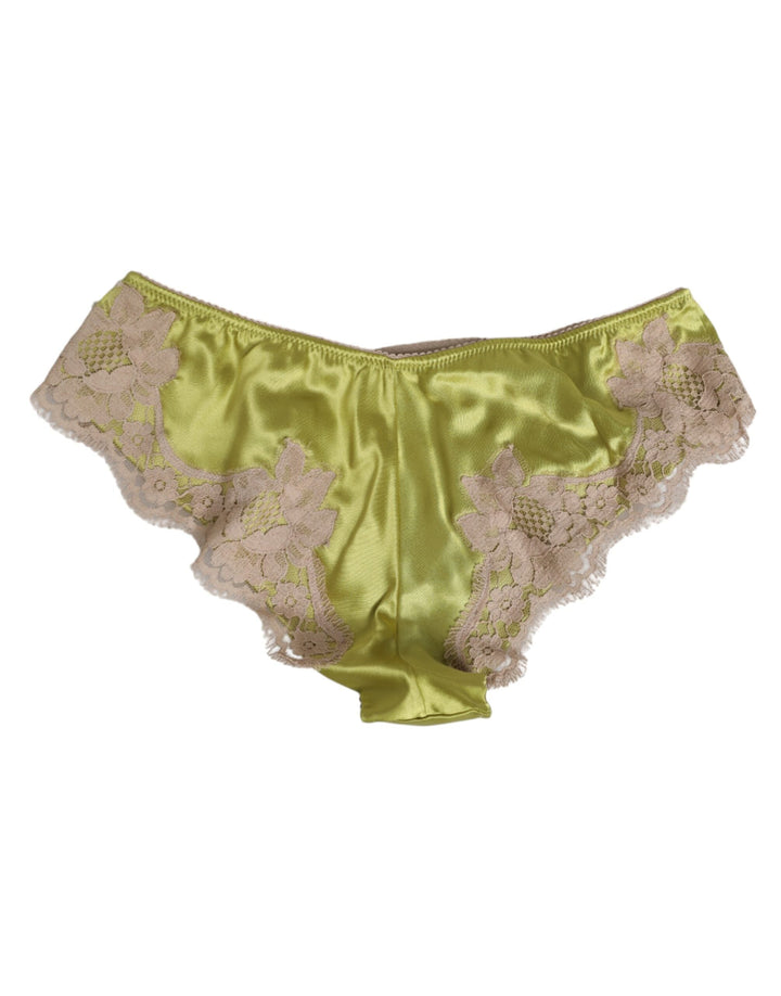 Women’s Dolce &amp; Gabbana Green Silk Satin Floral Lace Trim Panty Underwear