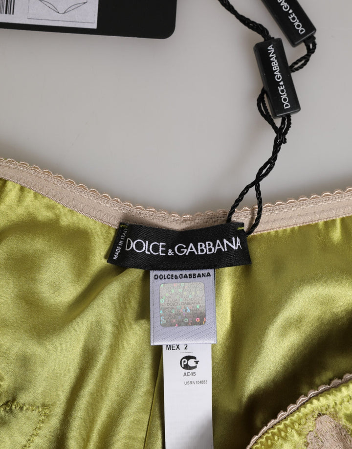 Women’s Dolce &amp; Gabbana Green Silk Satin Floral Lace Trim Panty Underwear
