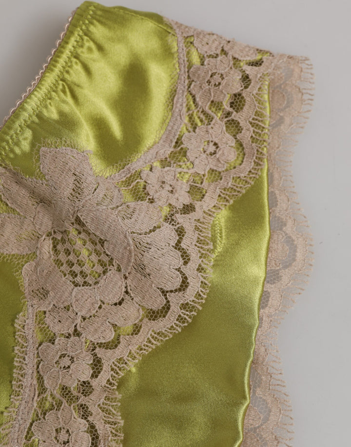 Women’s Dolce &amp; Gabbana Green Silk Satin Floral Lace Trim Panty Underwear