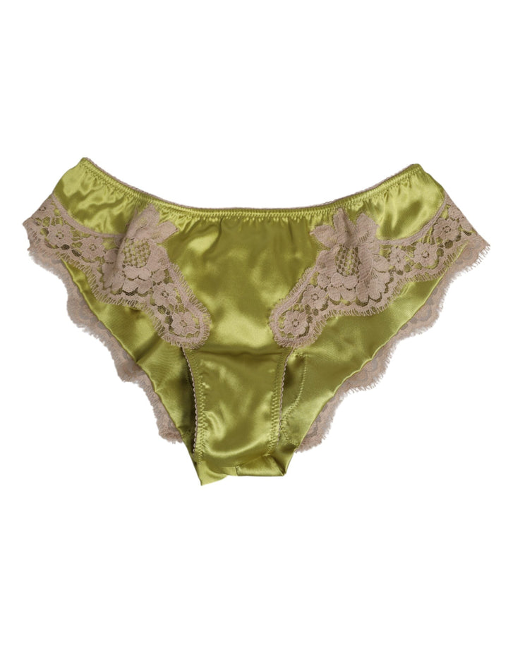 Women’s Dolce &amp; Gabbana Green Silk Satin Floral Lace Trim Panty Underwear