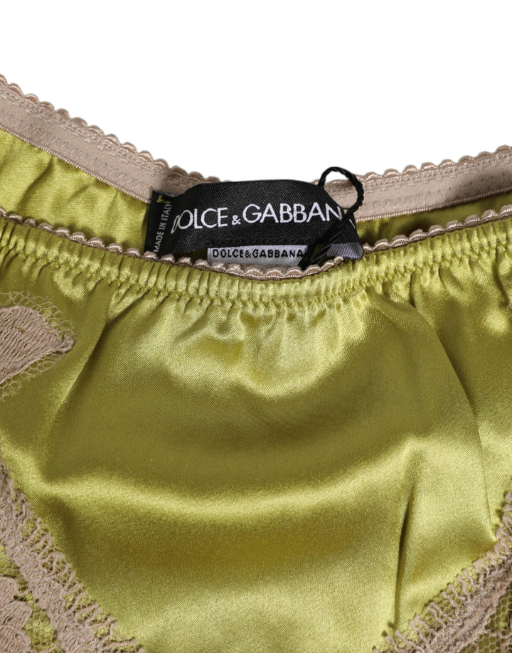 Women’s Dolce &amp; Gabbana Green Silk Satin Lace Trim New Slip Underwear