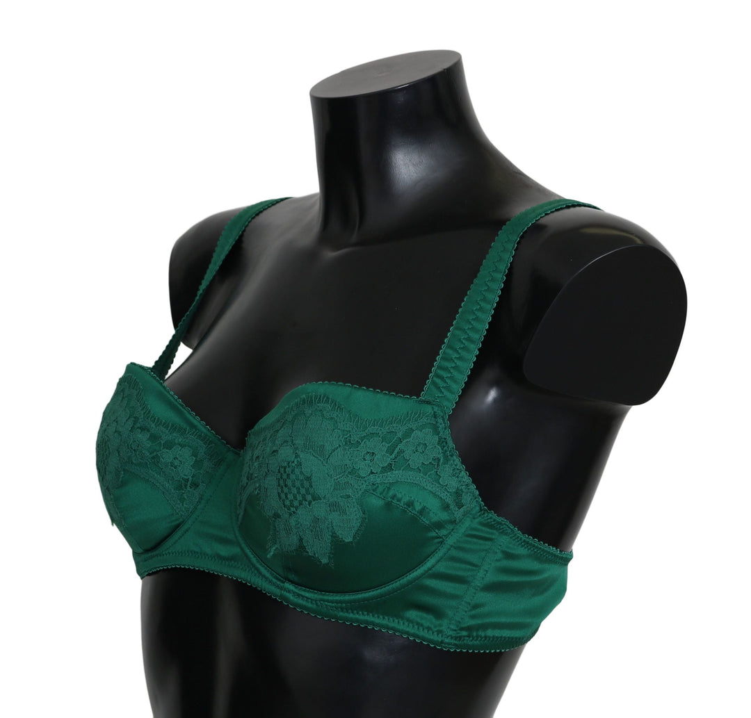 Women’s Dolce &amp; Gabbana Green Silk Stretch Floral Lace Bra Underwear