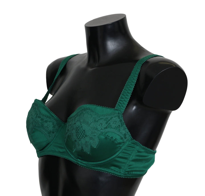 Women’s Dolce &amp; Gabbana Green Silk Stretch Floral Lace Bra Underwear