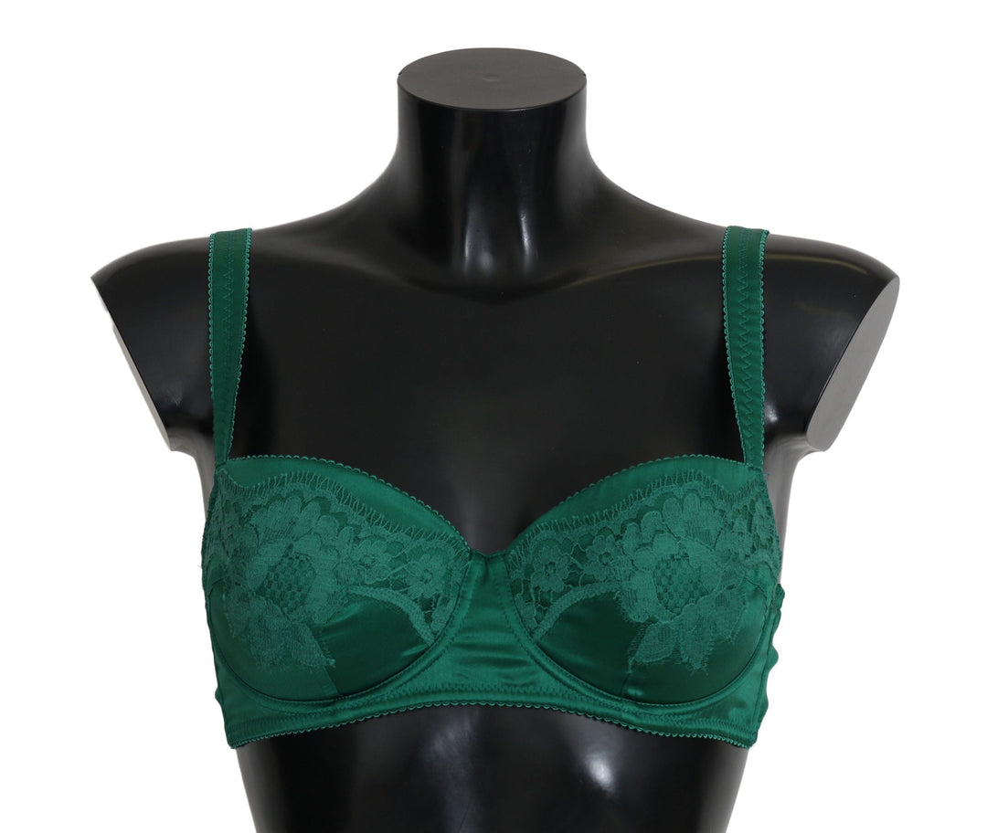Women’s Dolce &amp; Gabbana Green Silk Stretch Floral Lace Bra Underwear