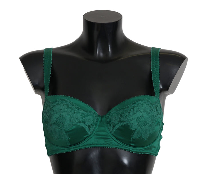 Women’s Dolce &amp; Gabbana Green Silk Stretch Floral Lace Bra Underwear
