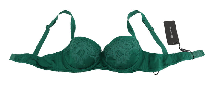 Women’s Dolce &amp; Gabbana Green Silk Stretch Floral Lace Bra Underwear
