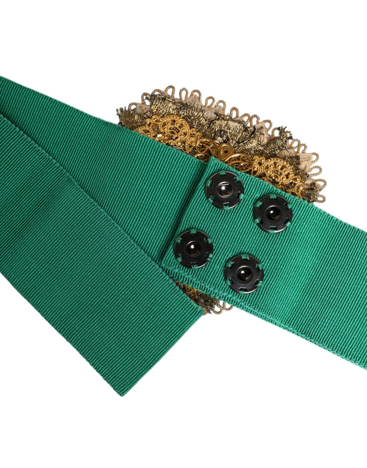 Women’s Dolce &amp; Gabbana Green Stretch Wide Waist Heart Embellished Belt