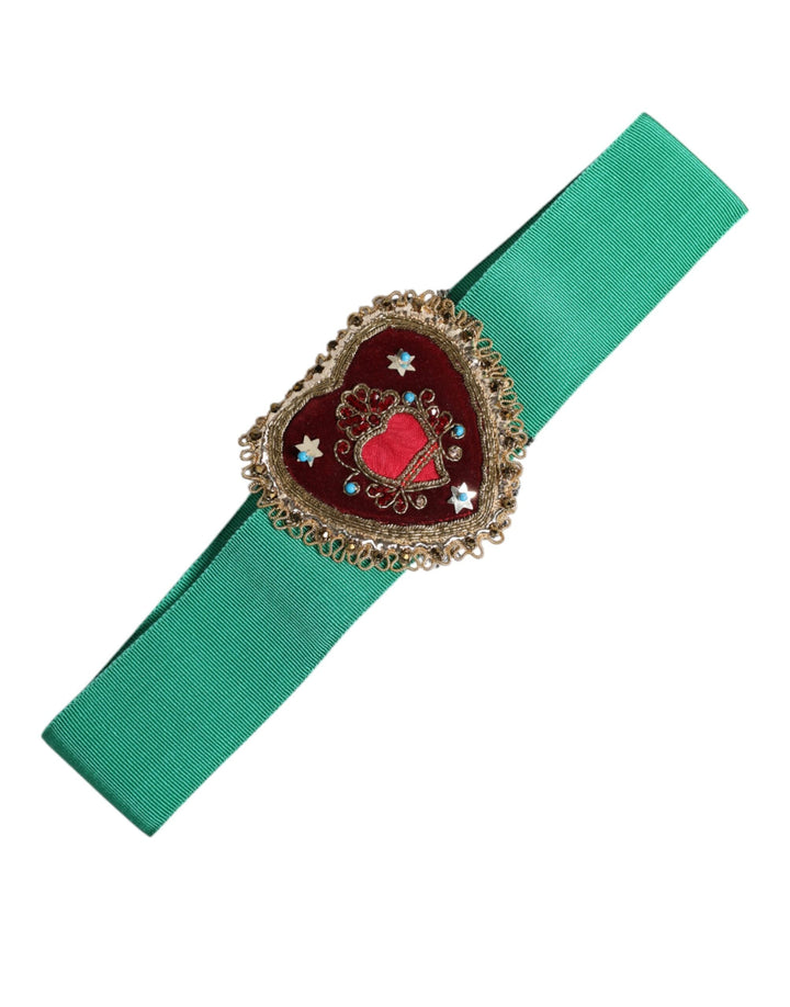 Women’s Dolce &amp; Gabbana Green Stretch Wide Waist Heart Embellished Belt