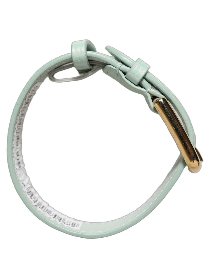 Women’s Dolce &amp; Gabbana Green Textured Leather Gold Buckle Belt Strap Bracelet