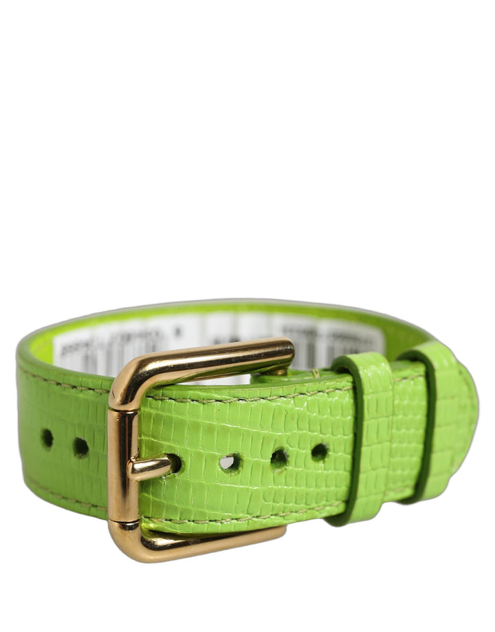 Women’s Dolce &amp; Gabbana Green Textured Leather Gold Buckle Belt Strap Bracelet