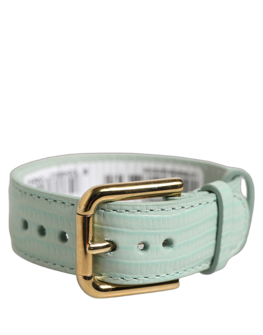 Women’s Dolce &amp; Gabbana Green Textured Leather Gold Buckle Belt Strap Bracelet