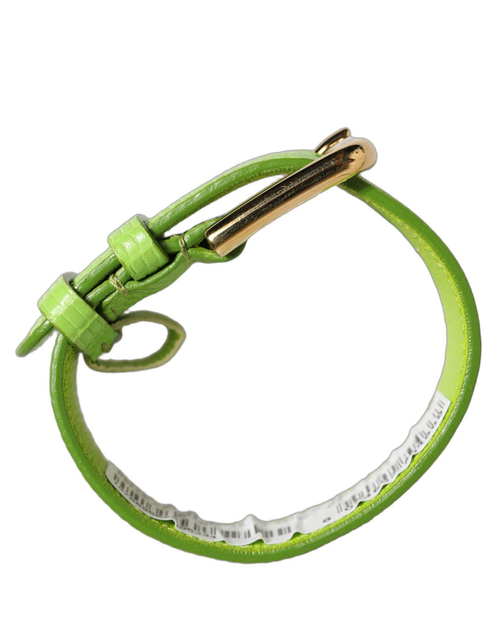 Women’s Dolce &amp; Gabbana Green Textured Leather Gold Buckle Belt Strap Bracelet