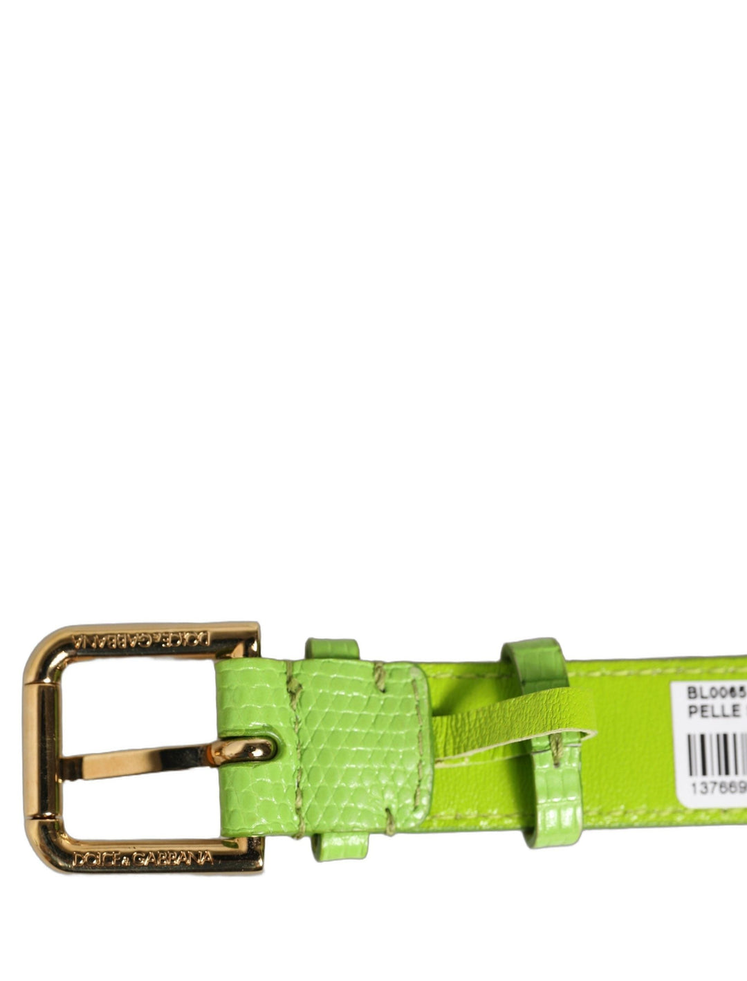 Women’s Dolce &amp; Gabbana Green Textured Leather Gold Buckle Belt Strap Bracelet