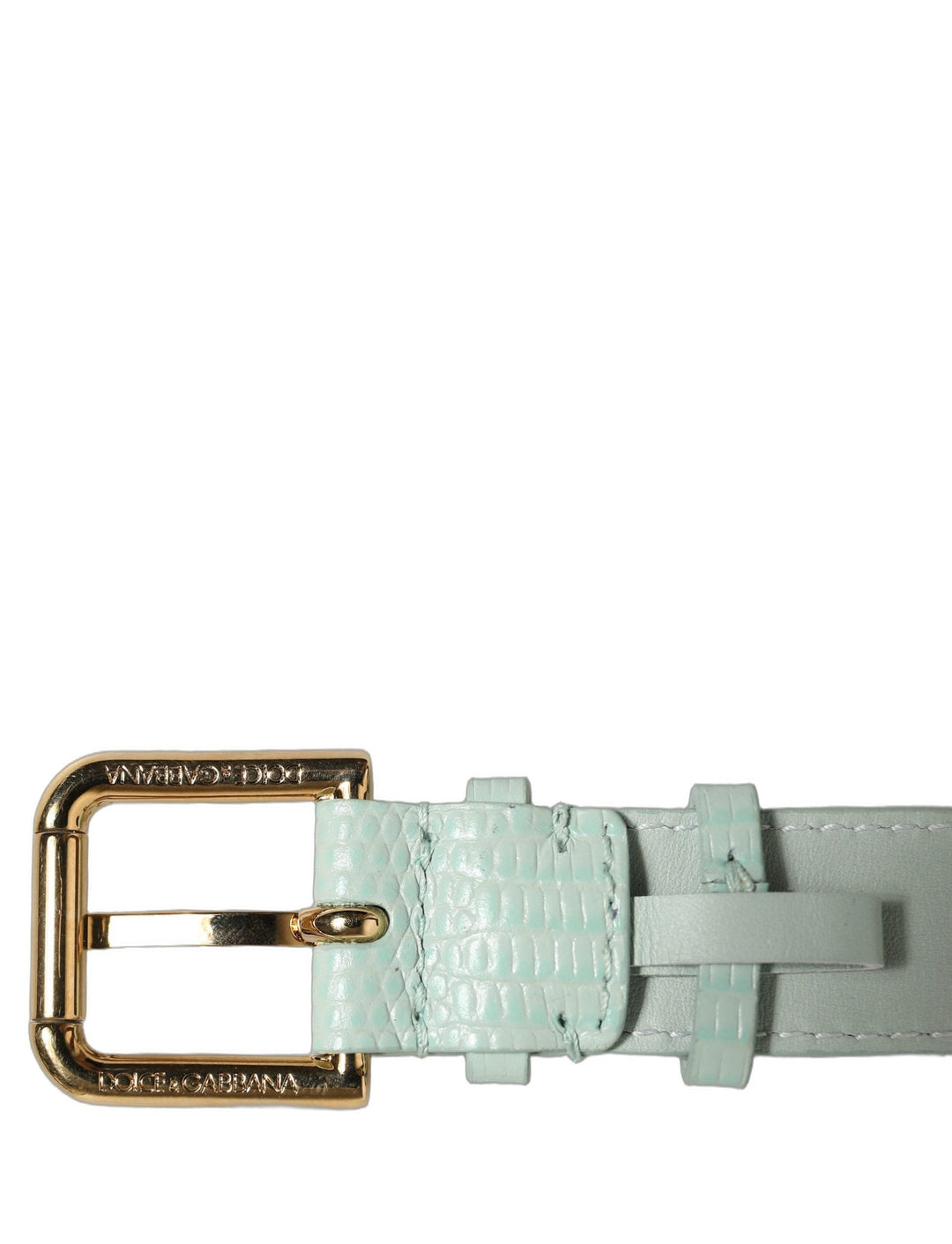 Women’s Dolce &amp; Gabbana Green Textured Leather Gold Buckle Belt Strap Bracelet