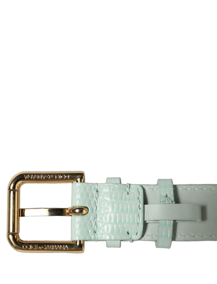 Women’s Dolce &amp; Gabbana Green Textured Leather Gold Buckle Belt Strap Bracelet