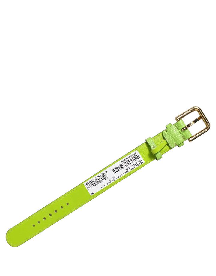 Women’s Dolce &amp; Gabbana Green Textured Leather Gold Buckle Belt Strap Bracelet