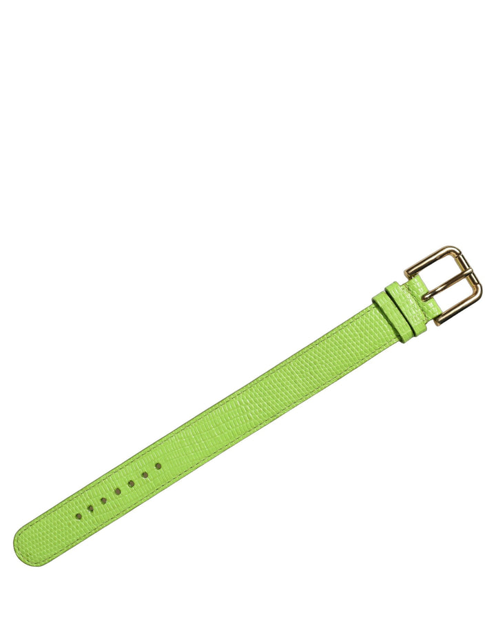 Women’s Dolce &amp; Gabbana Green Textured Leather Gold Buckle Belt Strap Bracelet