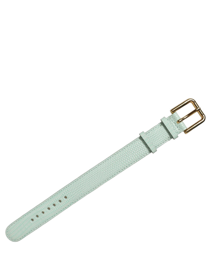 Women’s Dolce &amp; Gabbana Green Textured Leather Gold Buckle Belt Strap Bracelet