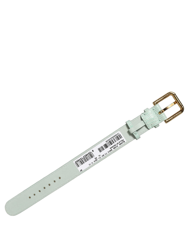 Women’s Dolce &amp; Gabbana Green Textured Leather Gold Buckle Belt Strap Bracelet