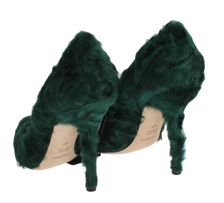 Escarpins élégants en cuir et fourrure verts Xiangao de Dolce &amp;amp; Gabbana