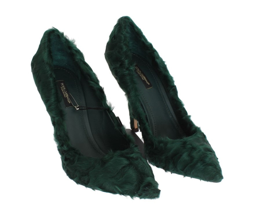 Escarpins élégants en cuir et fourrure verts Xiangao de Dolce &amp;amp; Gabbana