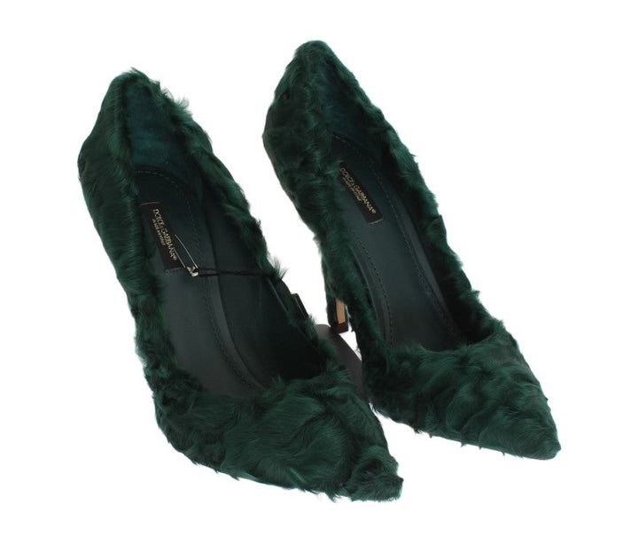 Escarpins élégants en cuir et fourrure verts Xiangao de Dolce &amp;amp; Gabbana