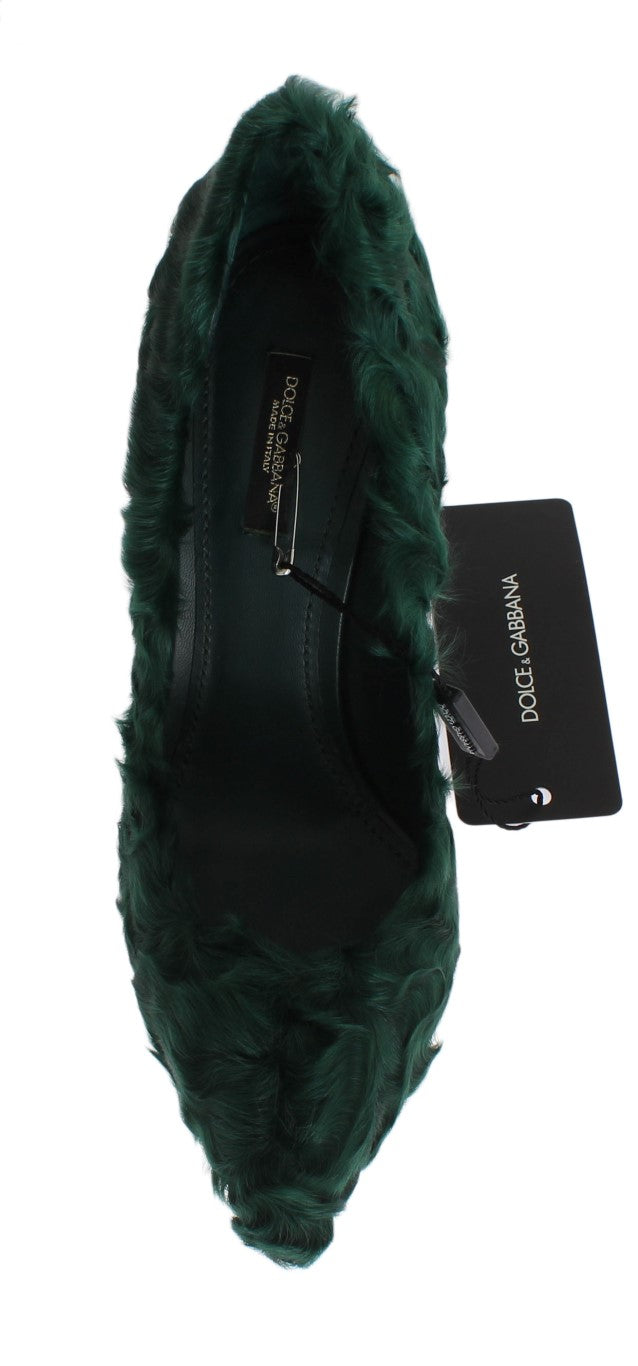 Escarpins élégants en cuir et fourrure verts Xiangao de Dolce &amp;amp; Gabbana
