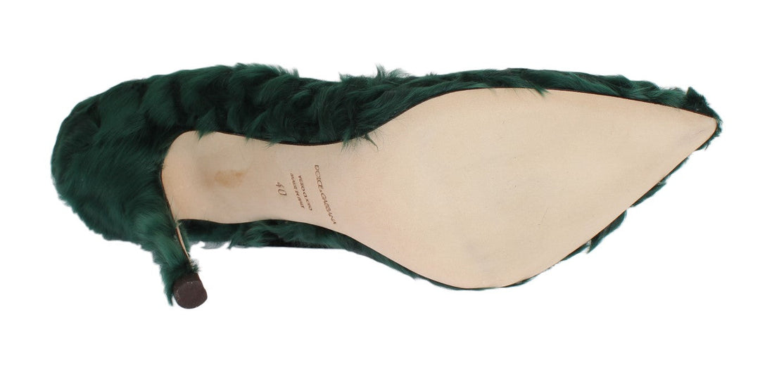 Escarpins élégants en cuir et fourrure verts Xiangao de Dolce &amp;amp; Gabbana