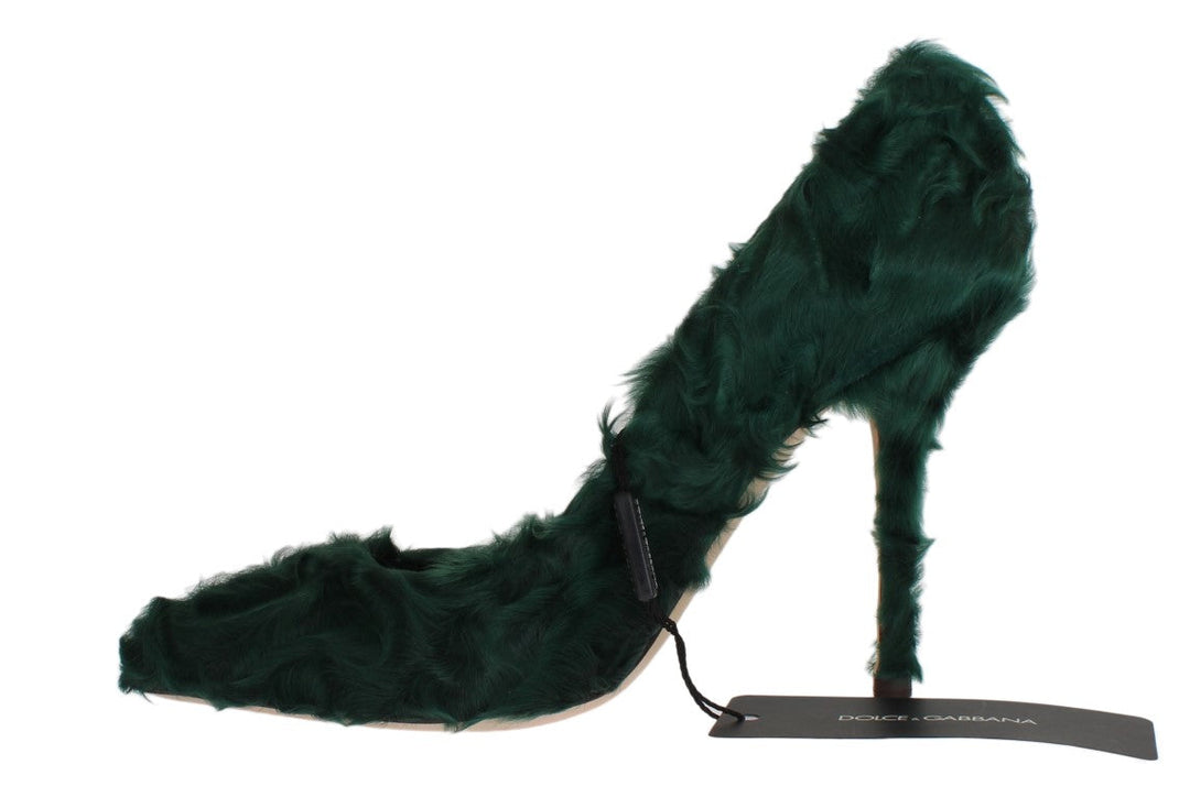 Escarpins élégants en cuir et fourrure verts Xiangao de Dolce &amp;amp; Gabbana
