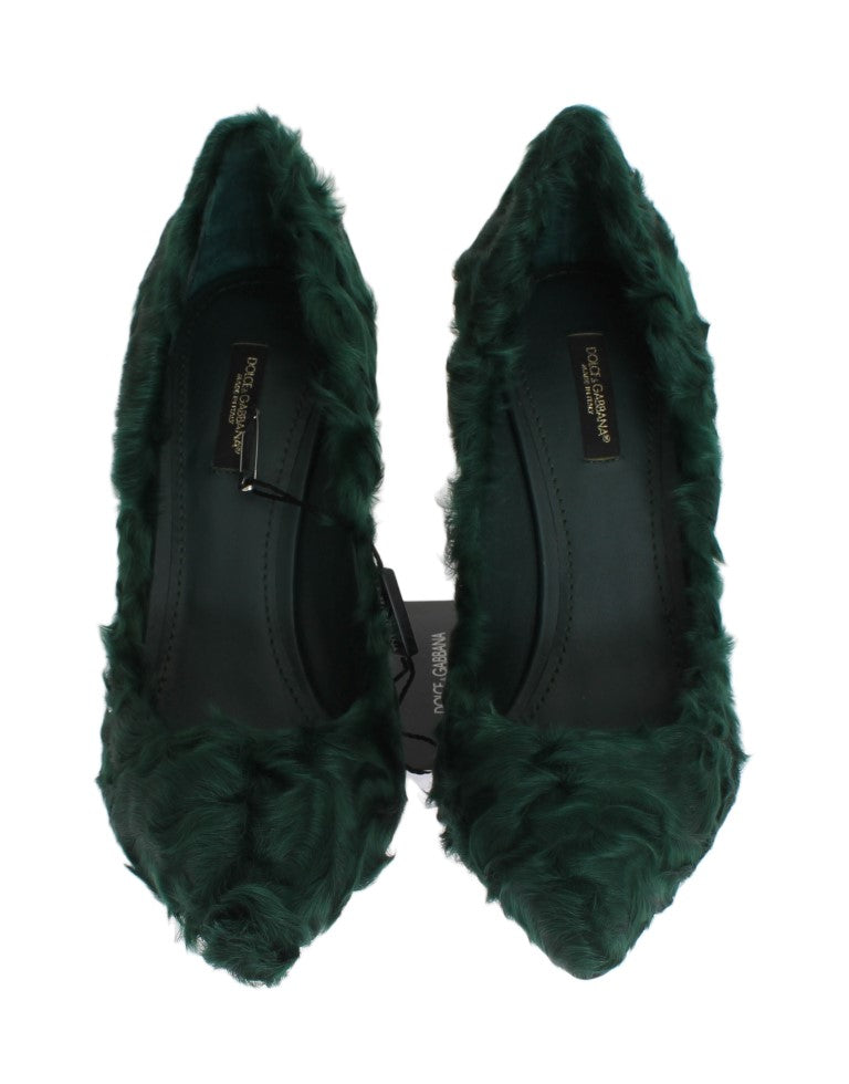 Escarpins élégants en cuir et fourrure verts Xiangao de Dolce &amp;amp; Gabbana