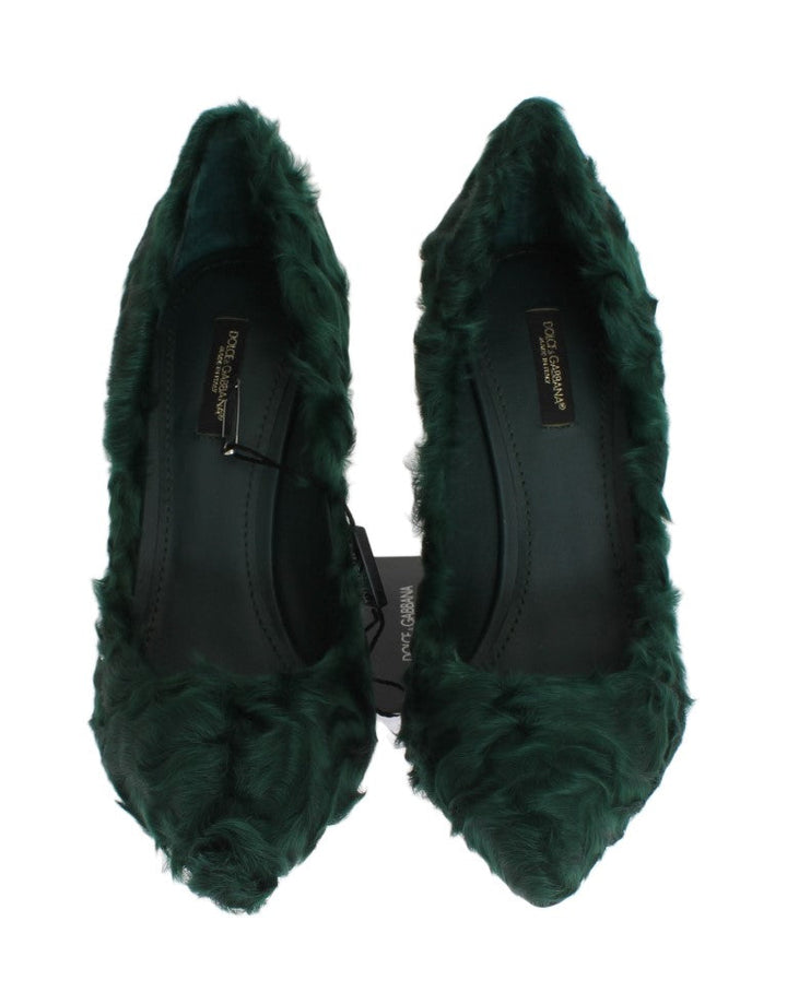 Escarpins élégants en cuir et fourrure verts Xiangao de Dolce &amp;amp; Gabbana