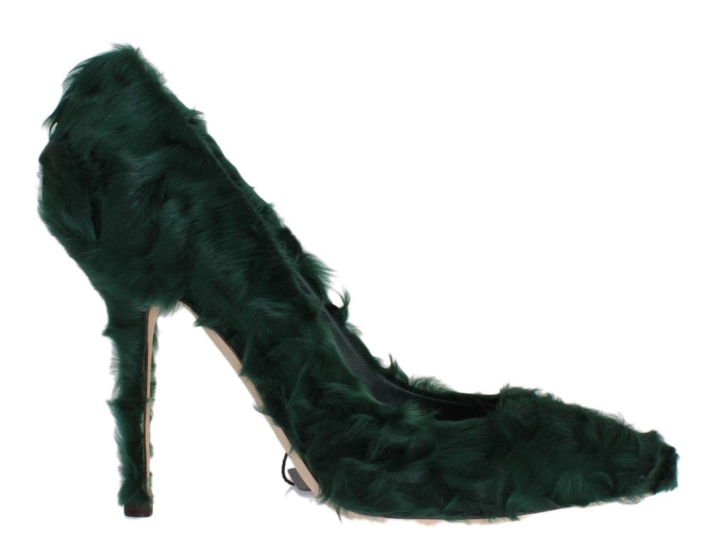 Escarpins élégants en cuir et fourrure verts Xiangao de Dolce &amp;amp; Gabbana