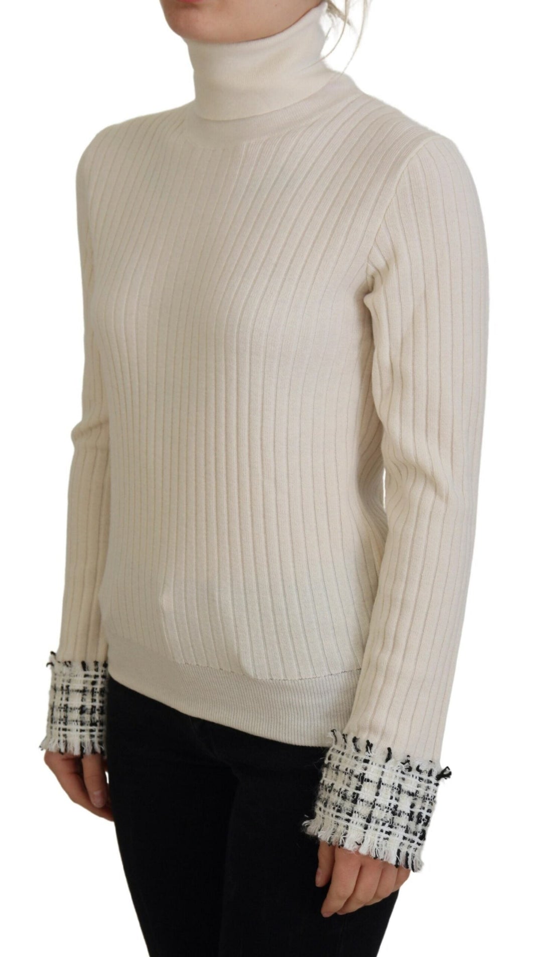 Women’s Dolce &amp; Gabbana Ivory Turtleneck Distressed Cuff Pullover Sweater