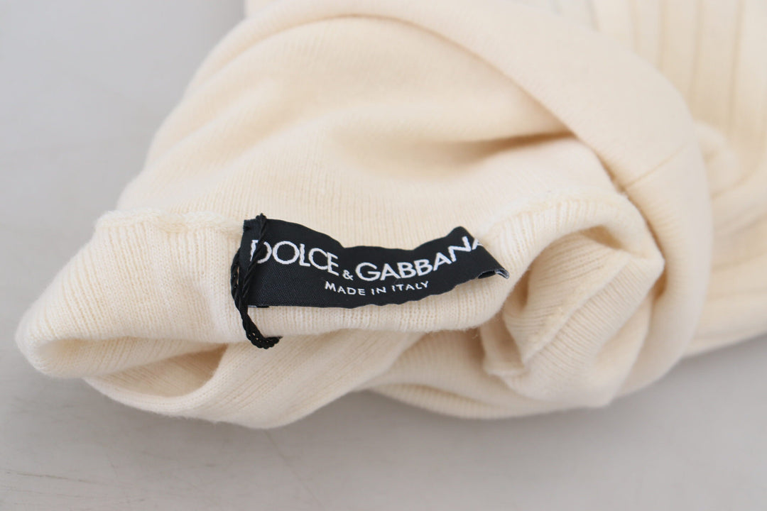 Women’s Dolce &amp; Gabbana Ivory Turtleneck Distressed Cuff Pullover Sweater