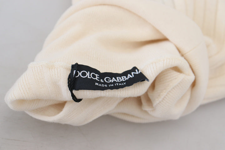 Women’s Dolce &amp; Gabbana Ivory Turtleneck Distressed Cuff Pullover Sweater