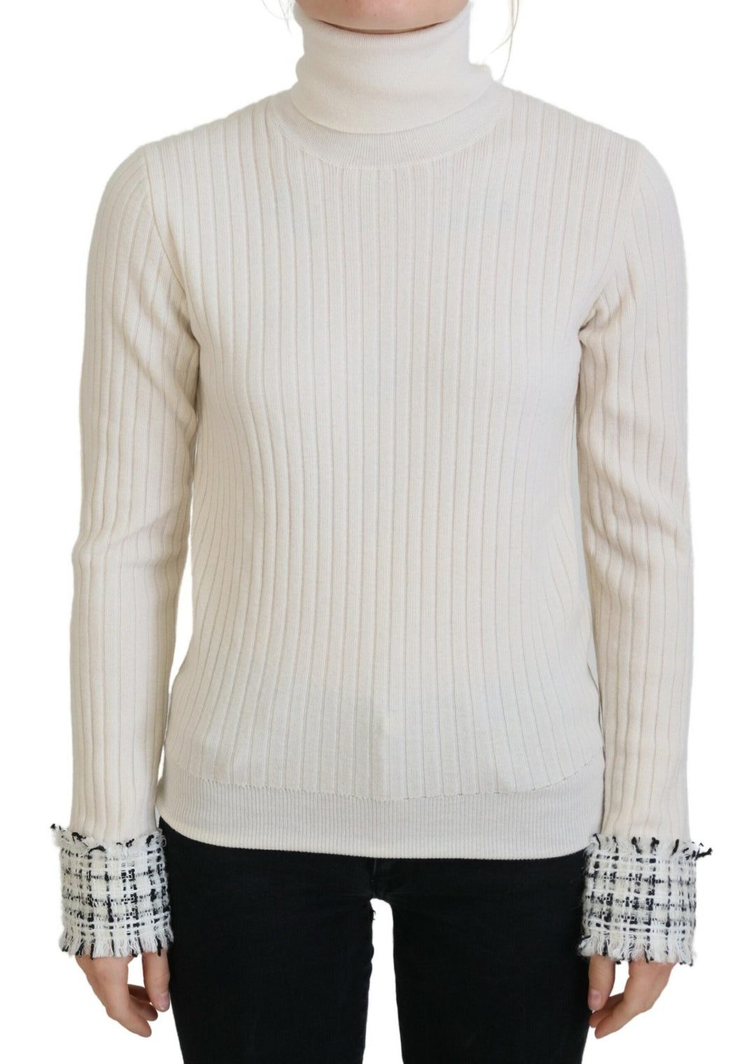 Women’s Dolce &amp; Gabbana Ivory Turtleneck Distressed Cuff Pullover Sweater