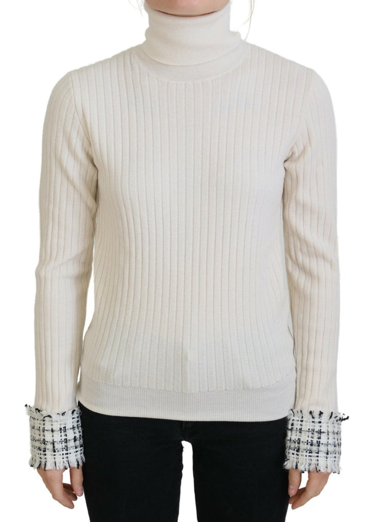 Women’s Dolce &amp; Gabbana Ivory Turtleneck Distressed Cuff Pullover Sweater
