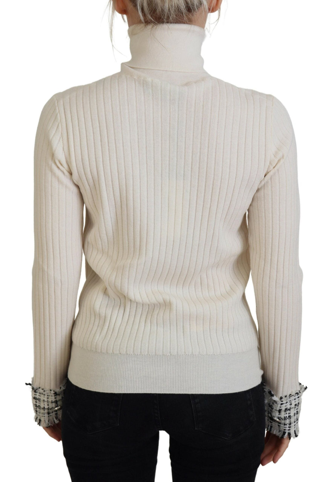 Women’s Dolce &amp; Gabbana Ivory Turtleneck Distressed Cuff Pullover Sweater