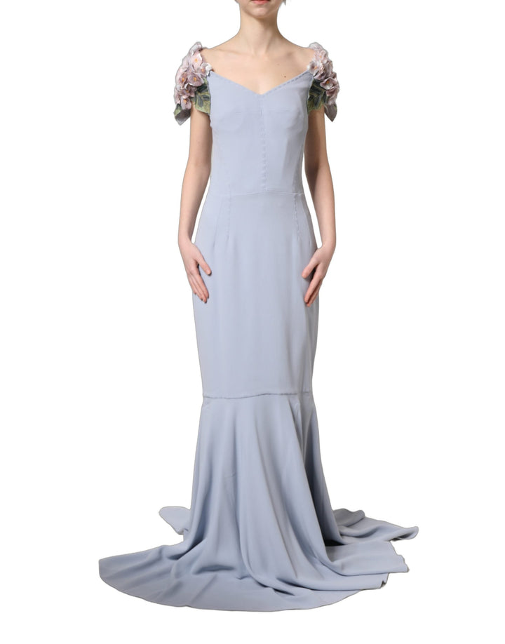 Women’s Dolce &amp; Gabbana Light Blue Hydrangea Embellished Cap Sleeve Dress