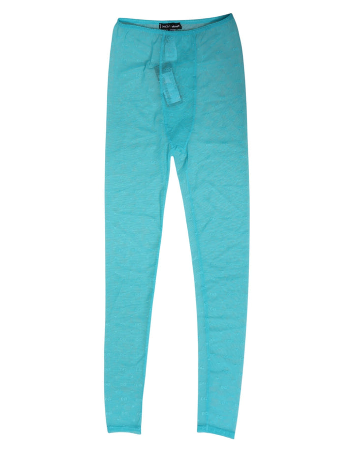 Women’s Dolce &amp; Gabbana Light Blue Nylon Logo Lace Leggings Pants Underwear