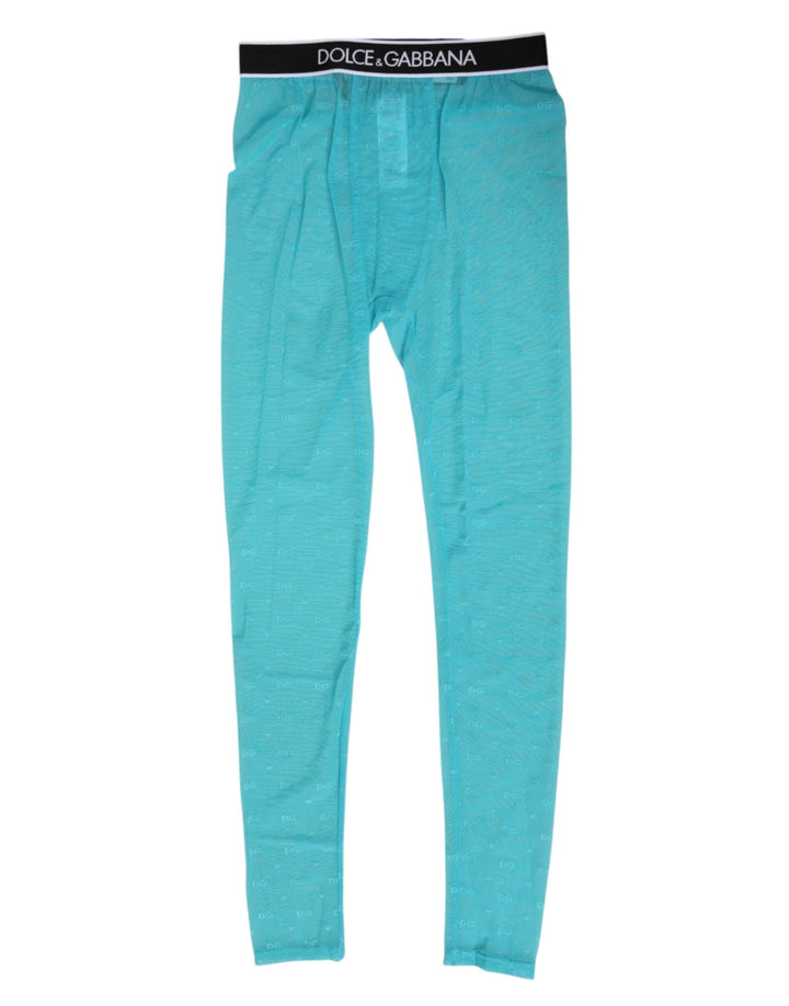 Women’s Dolce &amp; Gabbana Light Blue Nylon Logo Lace Leggings Pants Underwear