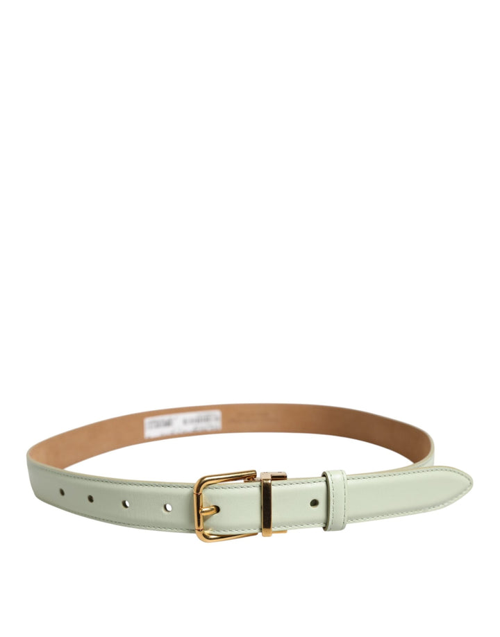Women’s Dolce &amp; Gabbana Light Green Leather Gold Metal Buckle Belt