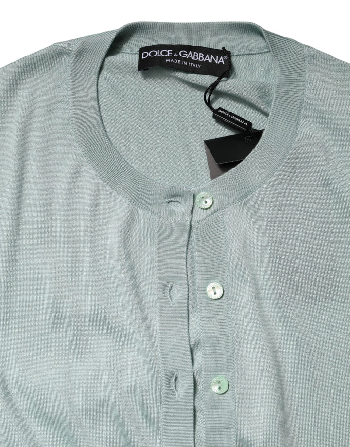 Women’s Dolce &amp; Gabbana Light Green Silk Button Down Cardigan Sweater