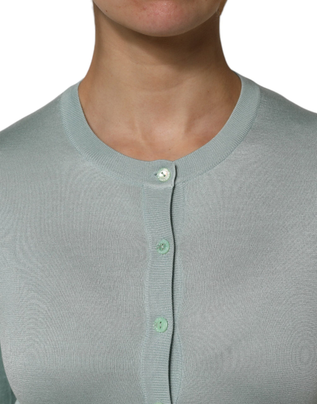 Women’s Dolce &amp; Gabbana Light Green Silk Button Down Cardigan Sweater