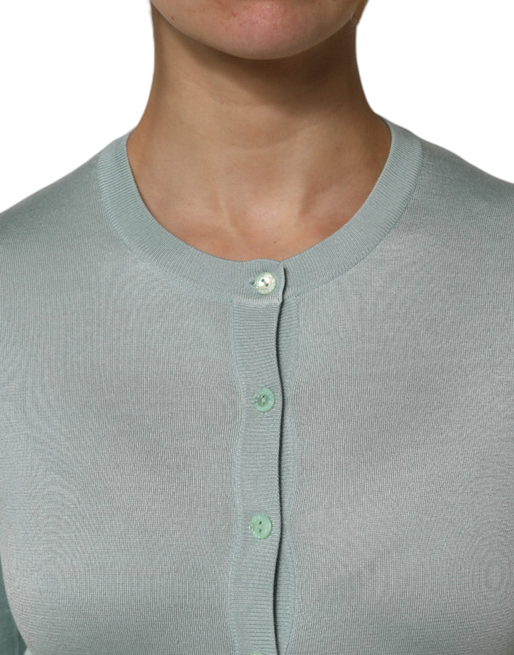 Women’s Dolce &amp; Gabbana Light Green Silk Button Down Cardigan Sweater