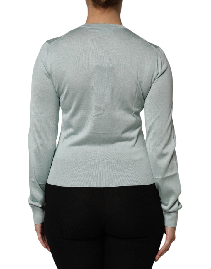 Women’s Dolce &amp; Gabbana Light Green Silk Button Down Cardigan Sweater