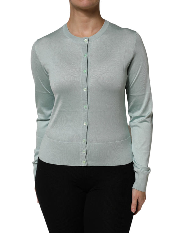 Women’s Dolce & Gabbana Light Green Silk Button Down Cardigan Sweater
