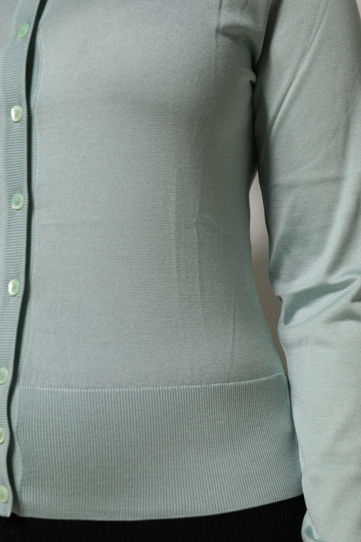 Women’s Dolce &amp; Gabbana Light Green Silk Button Down Cardigan Sweater